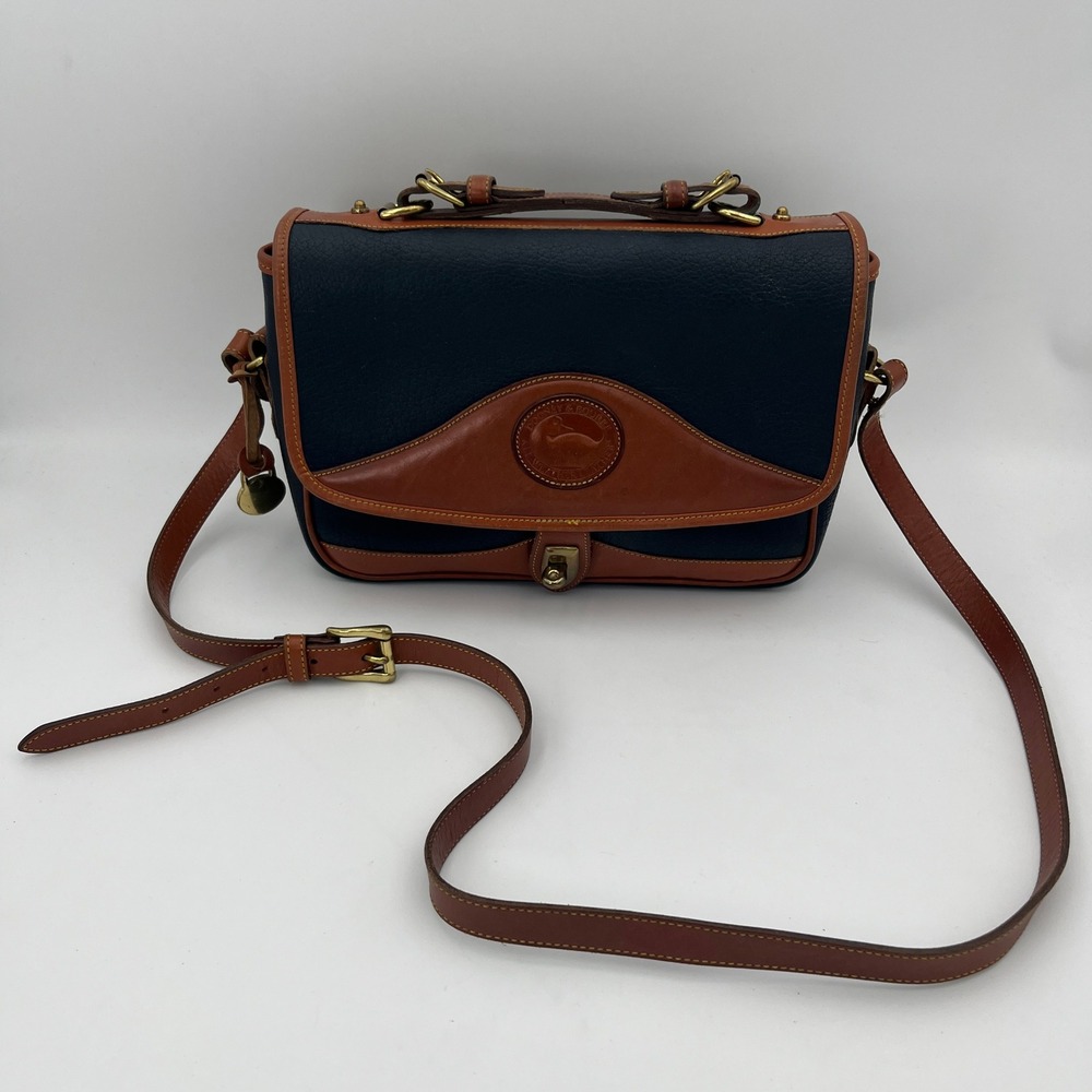 Dooney & Bourke Shoulder Bag Womens Navy Blue Brown All Weather Leather Satchel